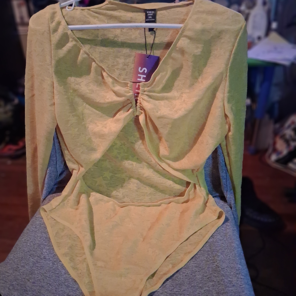 SHEIN Yellow Long Sleeve Bodysuit